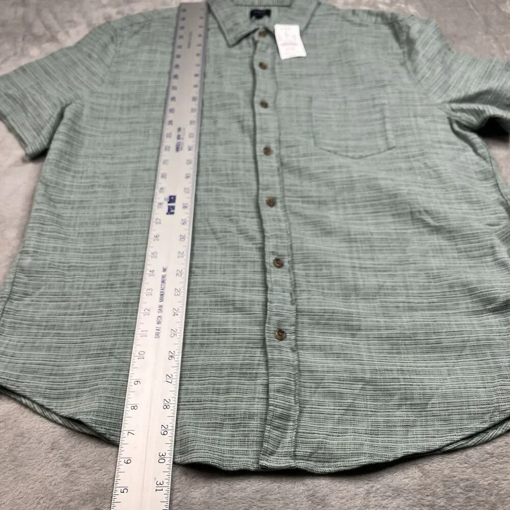 J Crew Mens XL Short Sleeve‎ Slub Dobby Shirt Sage Green Woven Button Up Resort